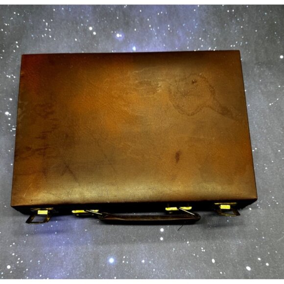 Vintage Backgammon Game Stripe Leatherette Set Briefcase Folding Travel Case - Picture 10 of 14